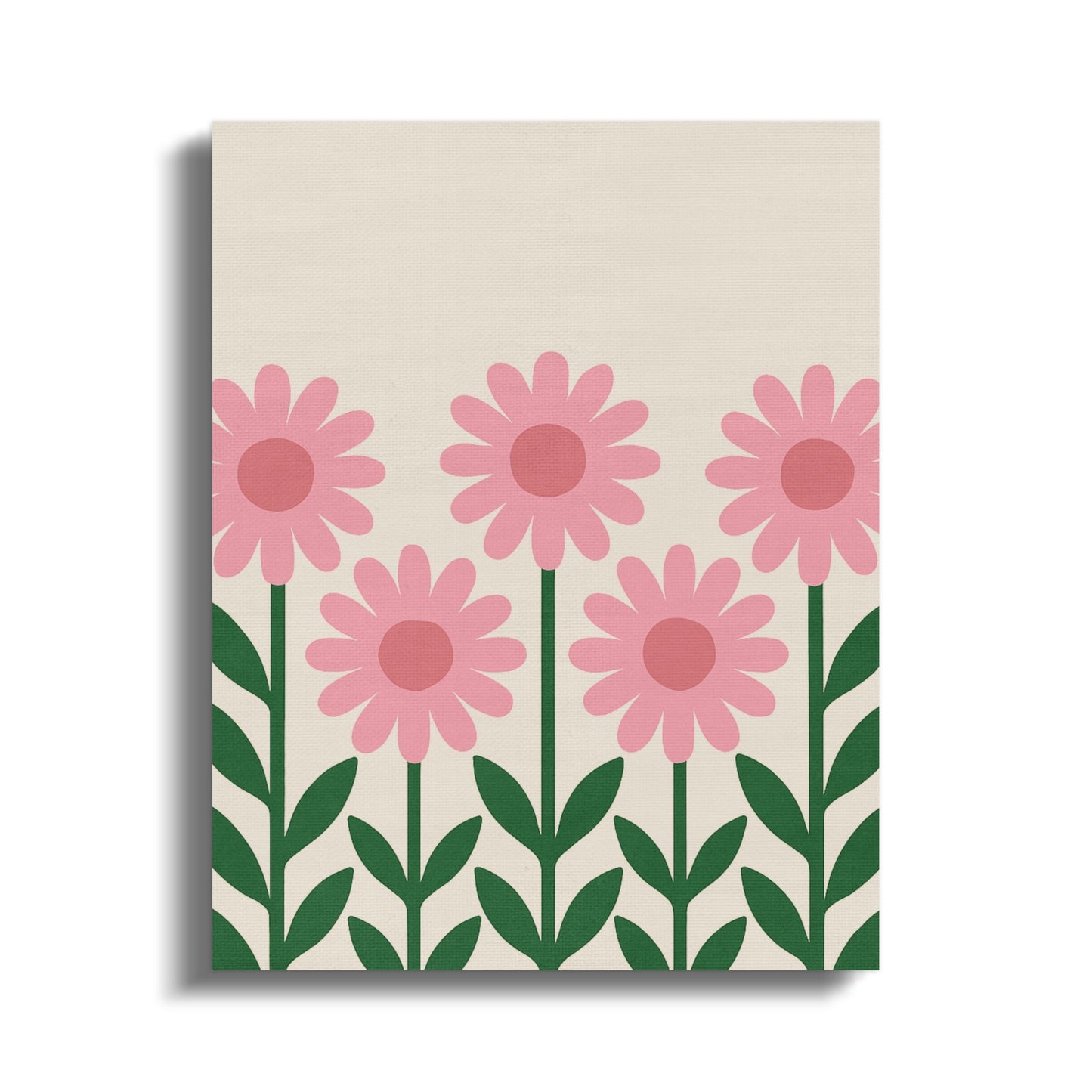 Pink Daisy Canvas Art, Floral Wall Decor, Nursery Flowers Painting, Modern Home Decoration