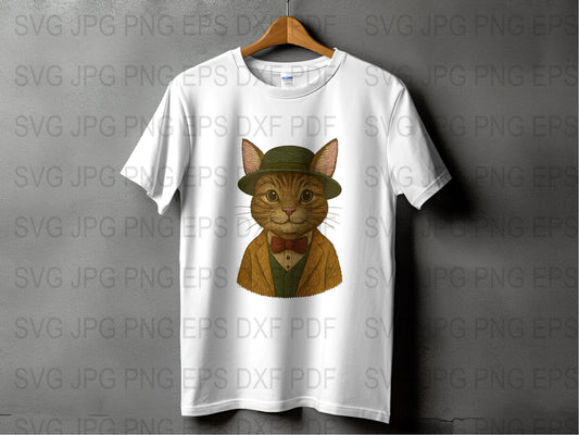 Vintage Detective Cat T-Shirt, Quirky Animal Graphic Tee, Artistic Pet Lover Gift, Unique Cotton Shirt