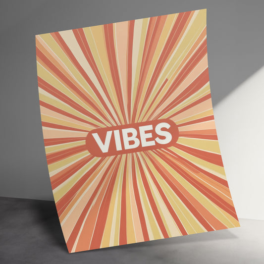 Retro Vibes Poster, Orange Yellow Gradient Sunburst, Vintage Style Wall Art, Home Decor, Office Decor, Aesthetic Design, Bold Typography