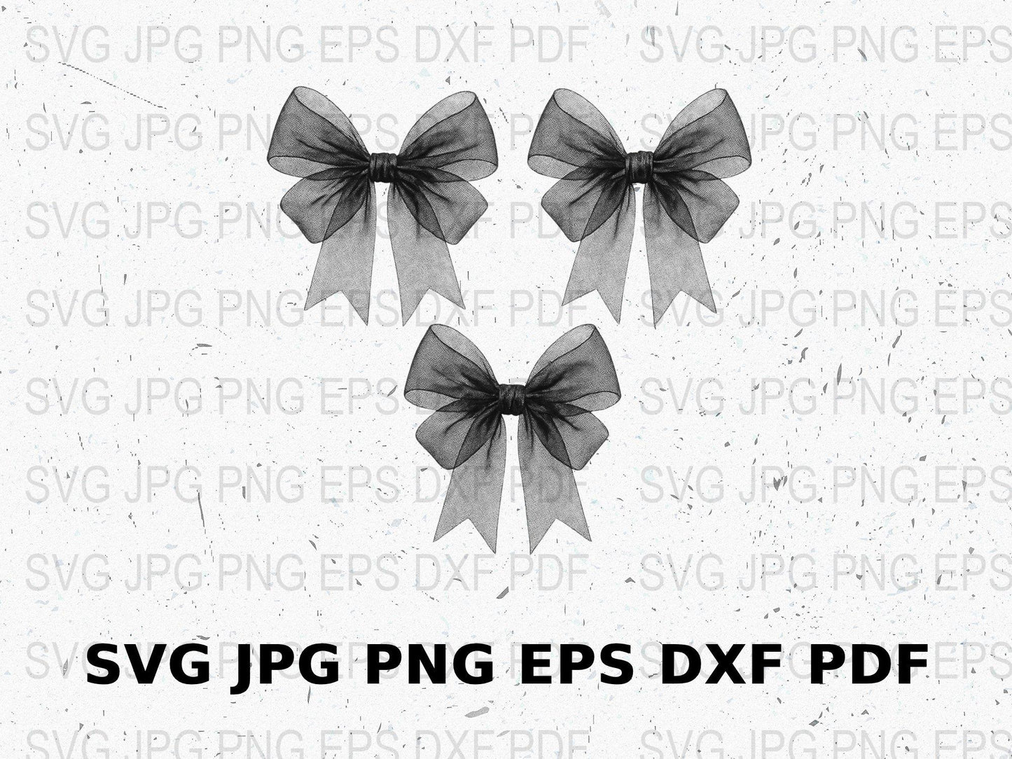 Digital Bow Clipart, Black Ribbon SVG, JPG, PNG, EPS, DXF, PDF Files, Commercial Use, Craft Supplies, Printable Bow Images, Instant Download