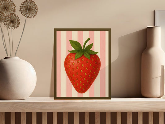Strawberry Art Print, Kitchen Wall Decor, Modern Fruit Illustration, Vibrant Home Decoration, Colorful Artwork