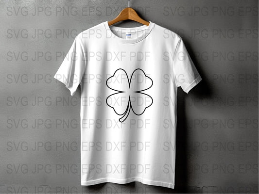 Minimalist Four Leaf Clover Graphic T-Shirt, Unisex White Tee, Casual Irish Symbol Shirt, Lucky Charm Top