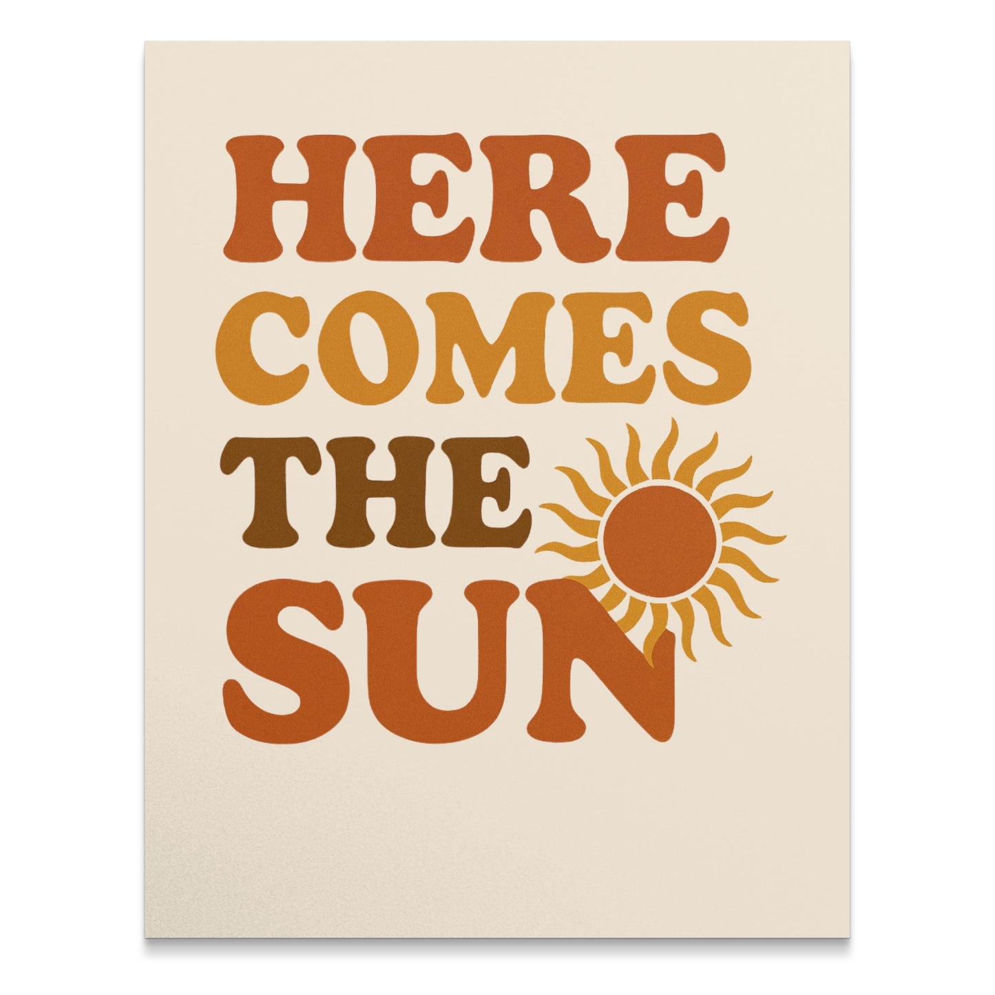 Here Comes The Sun Wall Art Print, Retro Sunshine Graphic Poster, Vintage Inspired Home Decor, Warm Tones Artwork