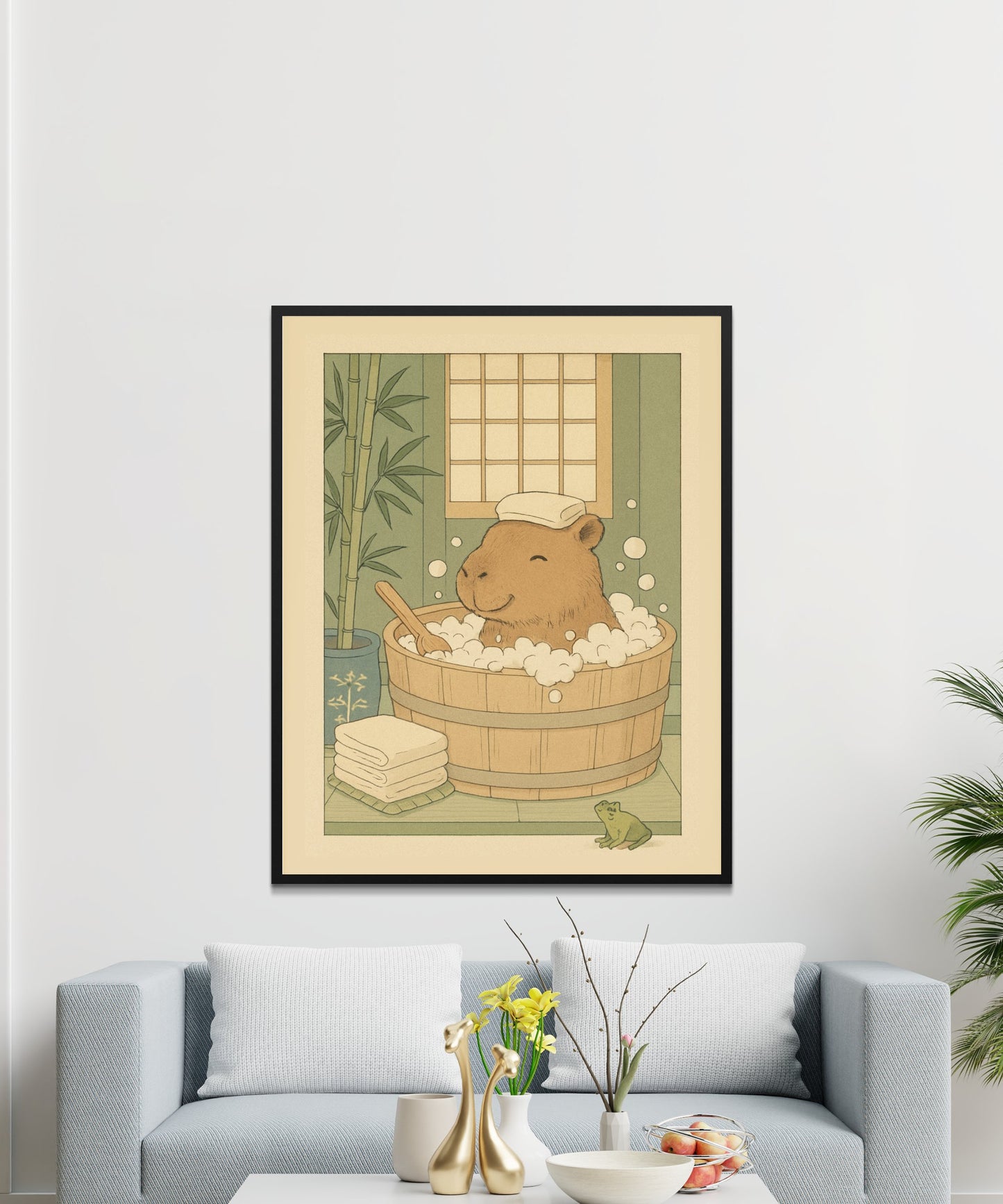 Cute Capybara Bath Art Print, Animal in Tub Poster, Relaxing Spa Wall Decor, Japanese Style Home Decoration, Unique Housewarming Gift