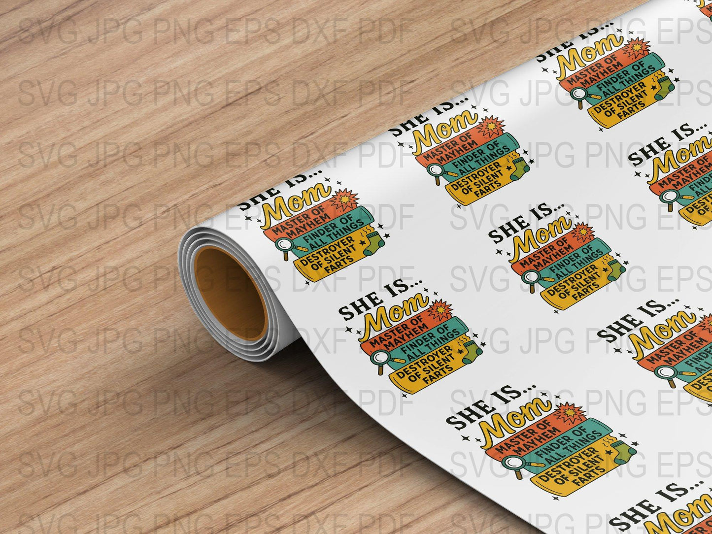 Colorful Mom Quote Stickers Roll, She is Strong, SVG PNG File Types, Crafts and Scrapbooking Supply