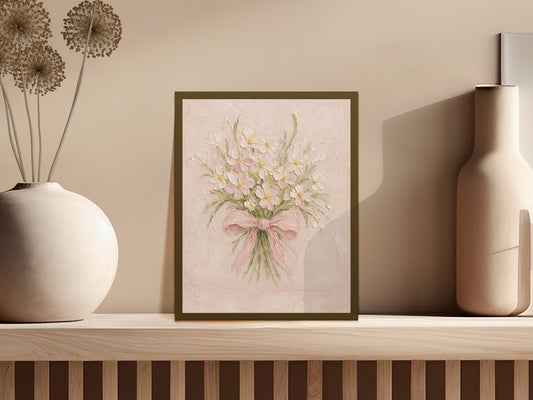 Floral Wall Art Print, Botanical Painting, Home Decor, Pink Blooms Artwork, Elegant Living Room Decoration, Framed Flower Canvas