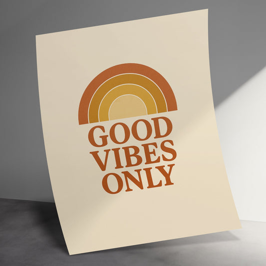 Good Vibes Only Poster, Rainbow Print, Inspirational Quote, Wall Art Decor, Modern Home Decoration, Minimalist Style