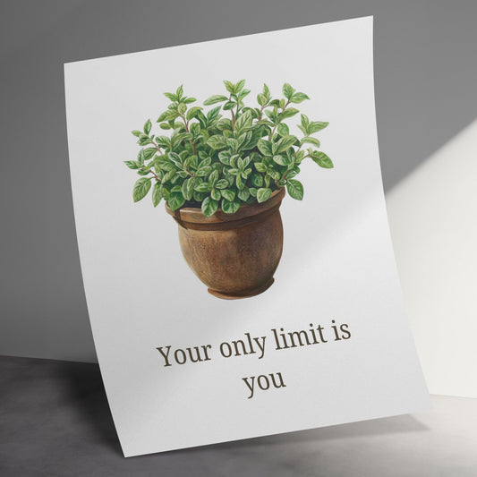 Motivational Quote Greeting Card, Your Only Limit is You, Potted Plant Illustration, Inspirational Note Card