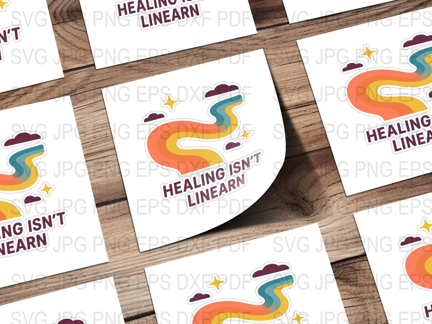 Healing Isn't Linear Sticker, Colorful Rainbow Graphic, Positive Mental Health Decal, Inspirational Quote, Motivational Vinyl Sticker