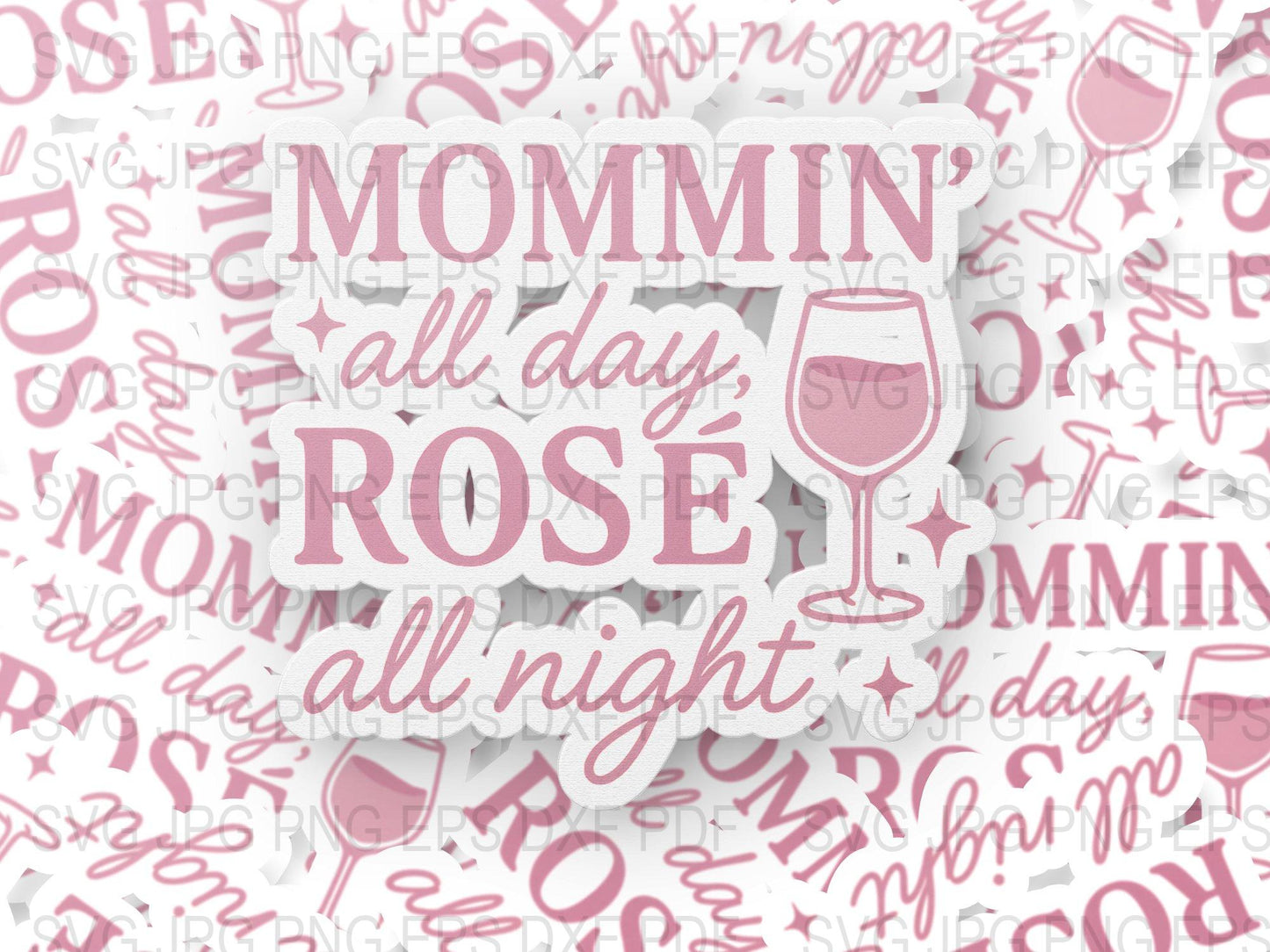 Mommin' All Day Rosé All Night Wall Art, Pink Wine Lover Gift, Decorative Wooden Sign for Home Bar and Kitchen Decor