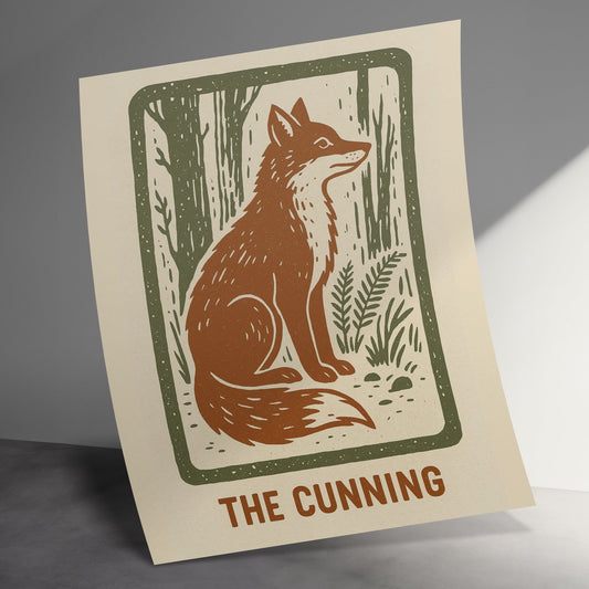 Vintage Fox Illustration Art Print, Rustic Forest Animal Poster, Woodland Wildlife Home Decor Wall Art