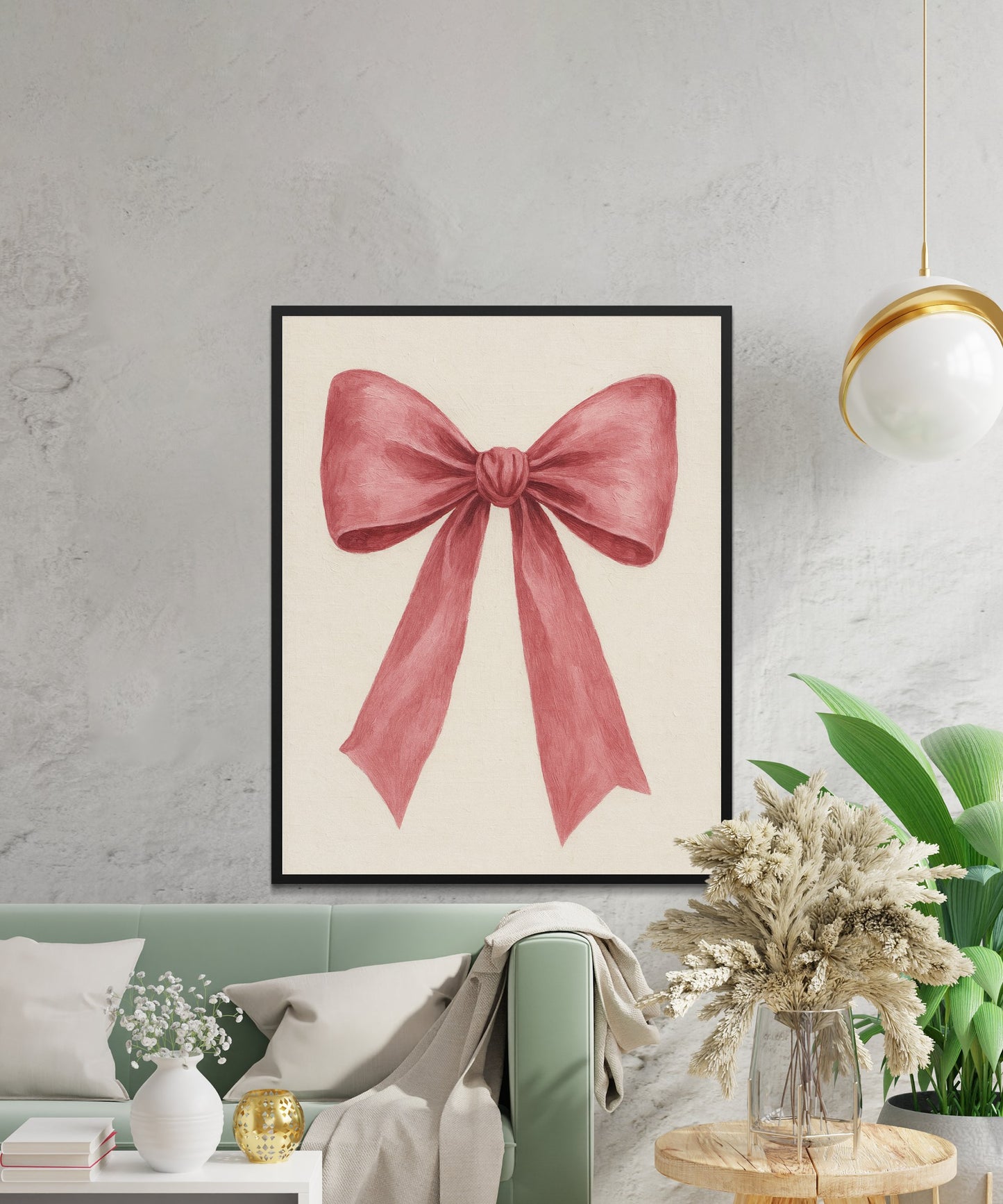 Vintage Pink Bow Art Print, Feminine Wall Decor, Shabby Chic Home Decoration, Elegant Watercolor Style Poster, Living Room Artwork