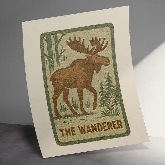 Vintage Moose Illustration Card, Rustic Forest Animal Greeting, The Wanderer Wilderness Theme, Eco-Friendly Paper