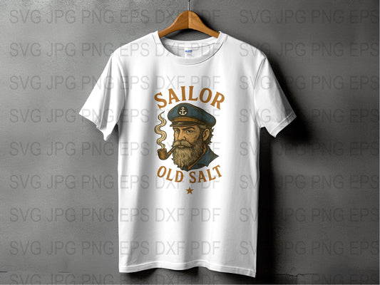 Sailor Old Salt Graphic T-Shirt, Vintage Nautical Captain Design, Men's White Tee, Maritime Fashion, Unique Gifts for Seafarers