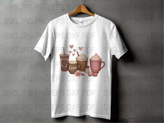 Coffee Love T-Shirt, Cute Graphic Tee, Women's Fashion Shirt, Casual White Top, Latte Art Illustration