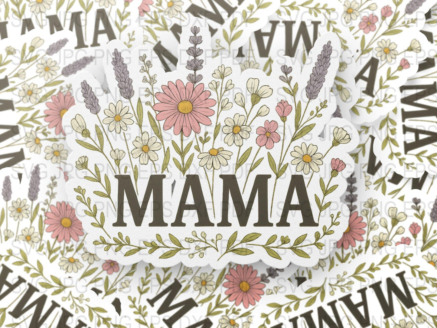 Mama Floral Bouquet Design, Mother's Day Gift, Unique Hand-Drawn Flowers, Decorative Art Piece for Mom