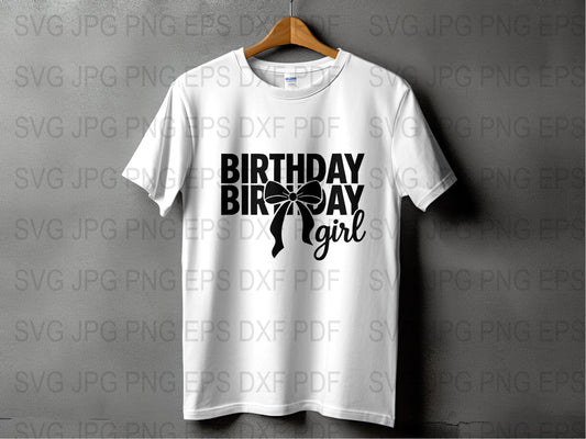 Birthday Girl T-Shirt, Floral Bow Design, Cute Party Celebration Tee, White Women's Fashion Top