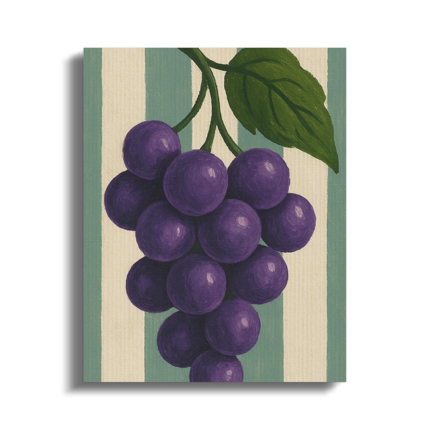 Hand Painted Purple Grapes Canvas Art, Vintage Style Kitchen Wall Decor, Fruit Painting