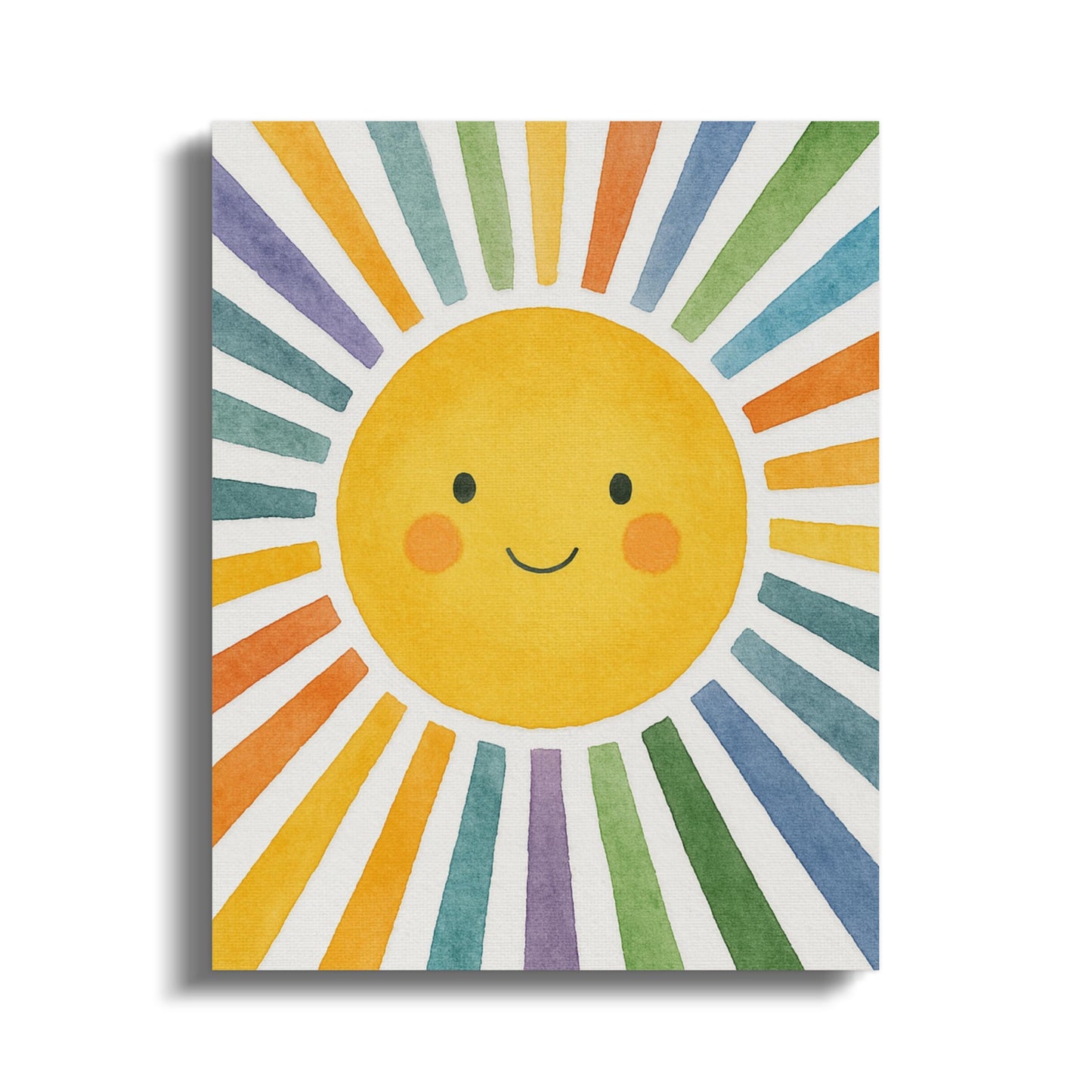 Smiling Sun Canvas Art, Colorful Sunshine Nursery Wall Decor, Cheerful Kids Room Painting, Bright Happy Sunray Poster