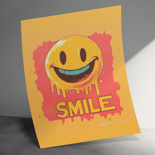 Vintage Smile Poster, Retro Dripping Smile Face, Cheerful Wall Art, Bright Colorful Home Decor, Unique Gift Idea