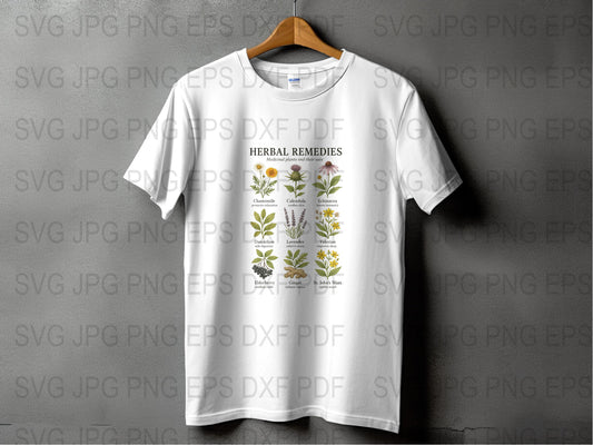 Herbal Remedies Graphic T-Shirt, Botanical Print Tee, Unisex White Cotton Shirt with Herbal Illustrations