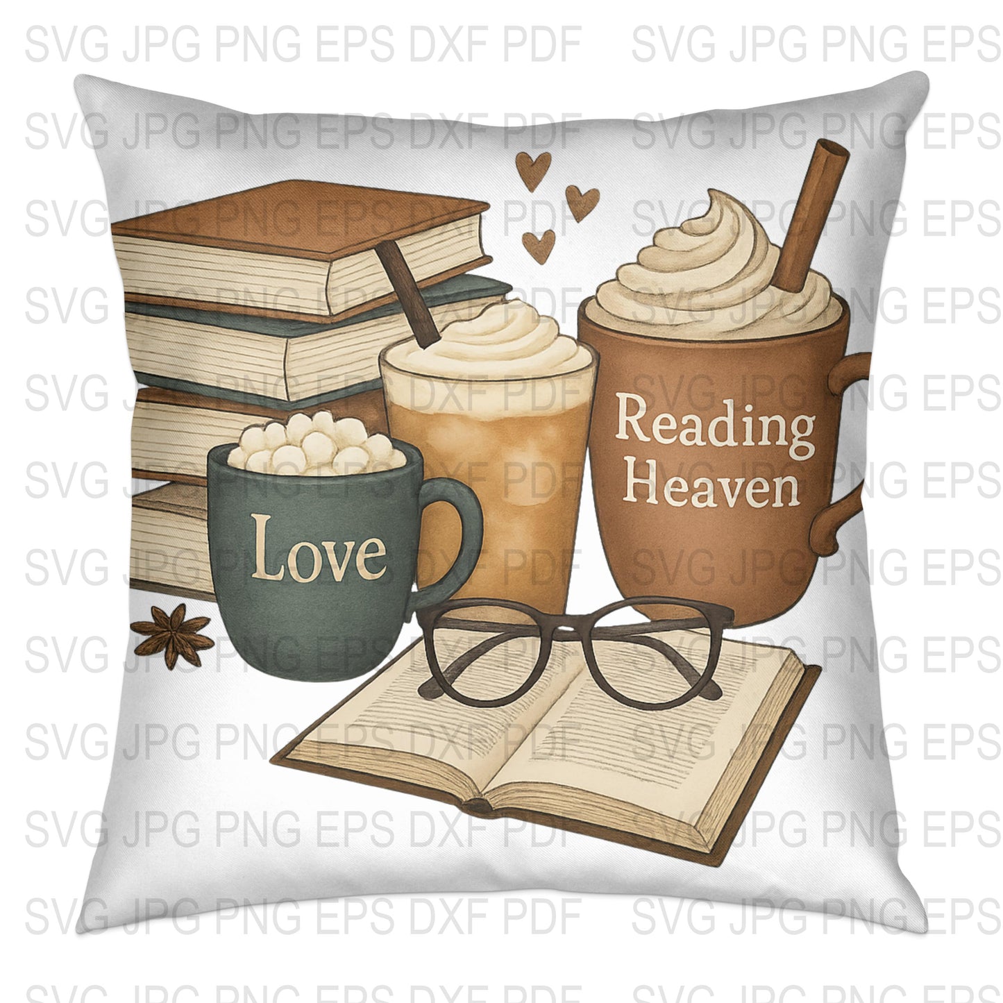 Reading Heaven Coffee Mug Pillow Cover, Book Lover Decorative Cushion, Cozy Home Accessory