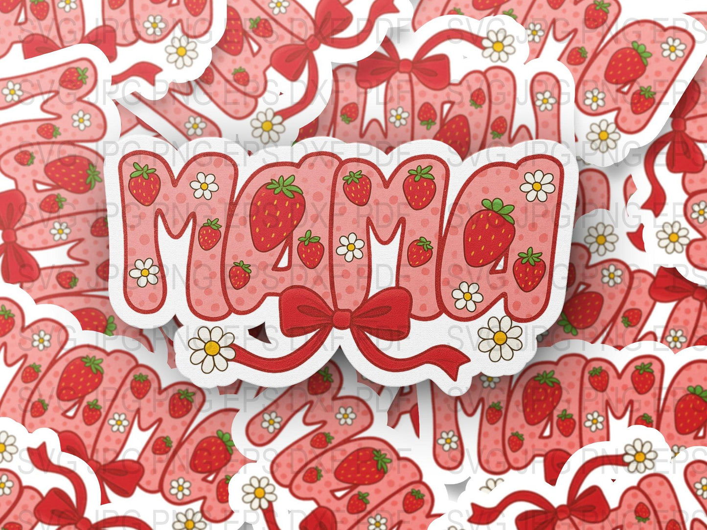 Cute Strawberry Themed Mom Lettering Stickers, Red and White, Perfect for Scrapbooking and Crafting, Gift for Mother's Day