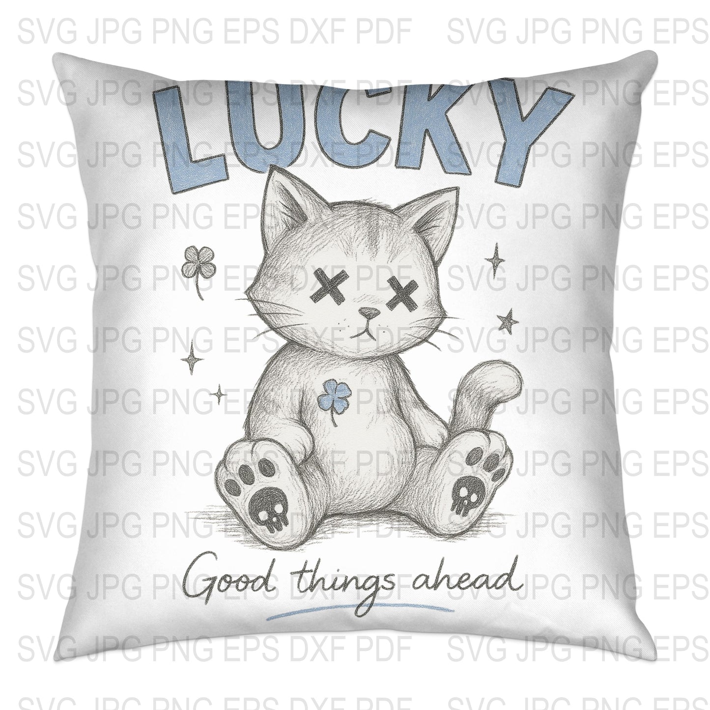 Lucky Cat Cushion Cover, Cute Kitten Pillow, Hand Drawn Style, Home Decor, Neutral Colors, Gift Idea