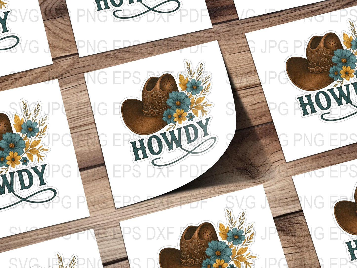 Western Howdy Hat Floral SVG, Cowboy Boot Graphic Design, Digital Download, EPS, DXF, PNG Files for Crafting and Vinyl Cutting