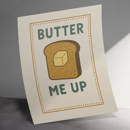 Butter Me Up Greeting Card, Toast with Butter Illustration, Funny Food Pun Card, Cute Breakfast Themed Note Card