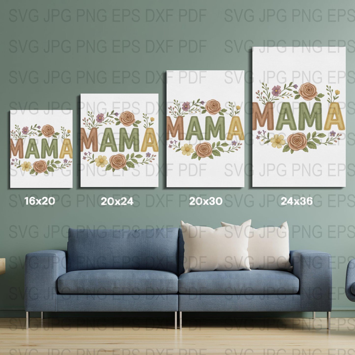 Mama Floral SVG Cut Files, Mother's Day Art, Digital Download, SVG, JPG, EPS, PNG, PDF Formats, Home Decor