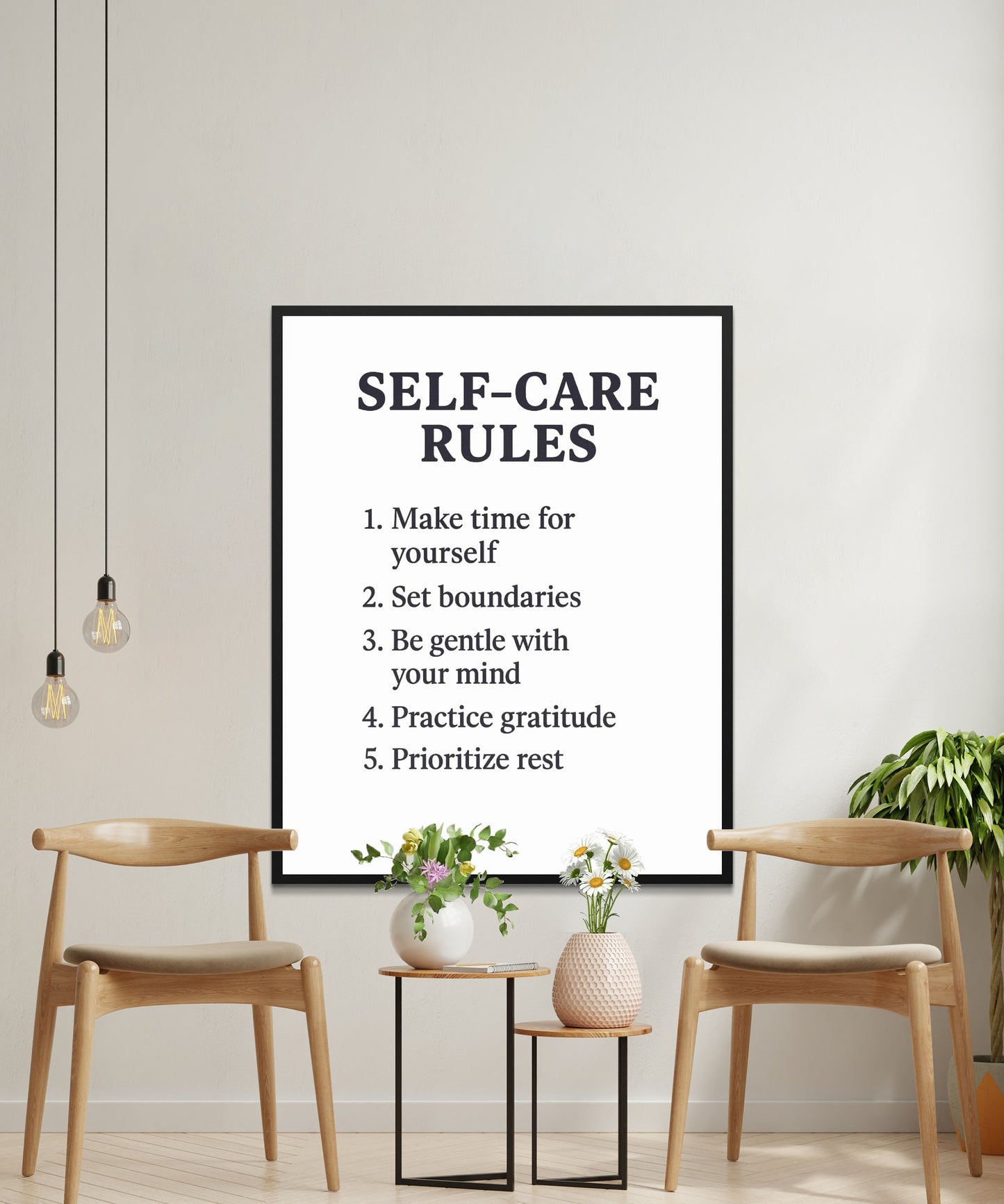 Self-Care Rules Wall Art, Inspirational Quote Poster for Home Decor, Minimalist Living Room Print, Modern Typography Wall Hanging