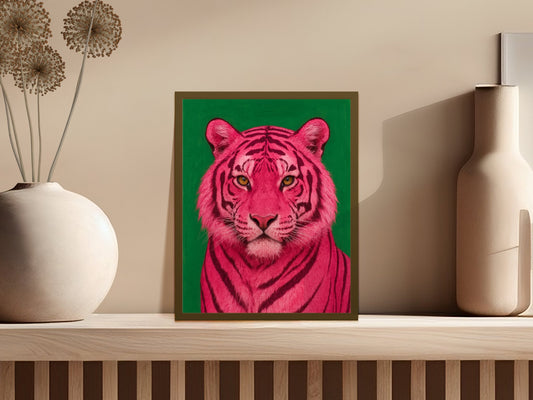 Vibrant Pink Tiger Art Print, Exotic Wildlife Wall Decor, Modern Animal Canvas for Home or Office