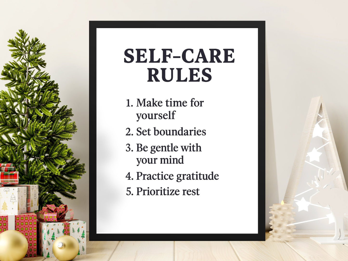 Self-Care Rules Inspirational Wall Art, Motivational Poster for Home Decor, Wellness Gift