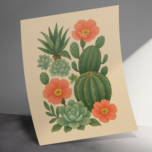 Botanical Cactus Print, Watercolor Succulent Wall Art, Floral Desert Poster, Home Decor, Nature Inspired Living Room Artwork