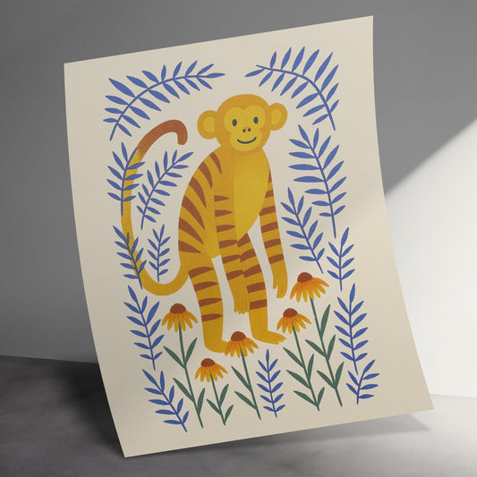Colorful Monkey Illustration Art Print, Jungle Animal Wall Decor, Kids Room Decorative Poster, Nursery Artwork