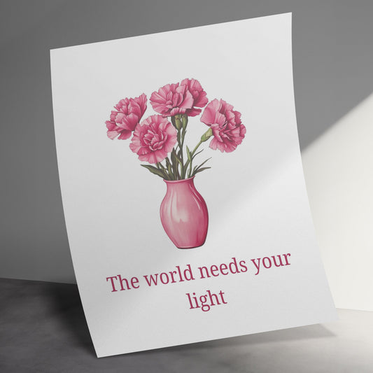 Inspirational Quote Greeting Card, Pink Carnations Vase, Motivational Card, Floral Card, Encouragement Card, Blank Inside, Gift Idea