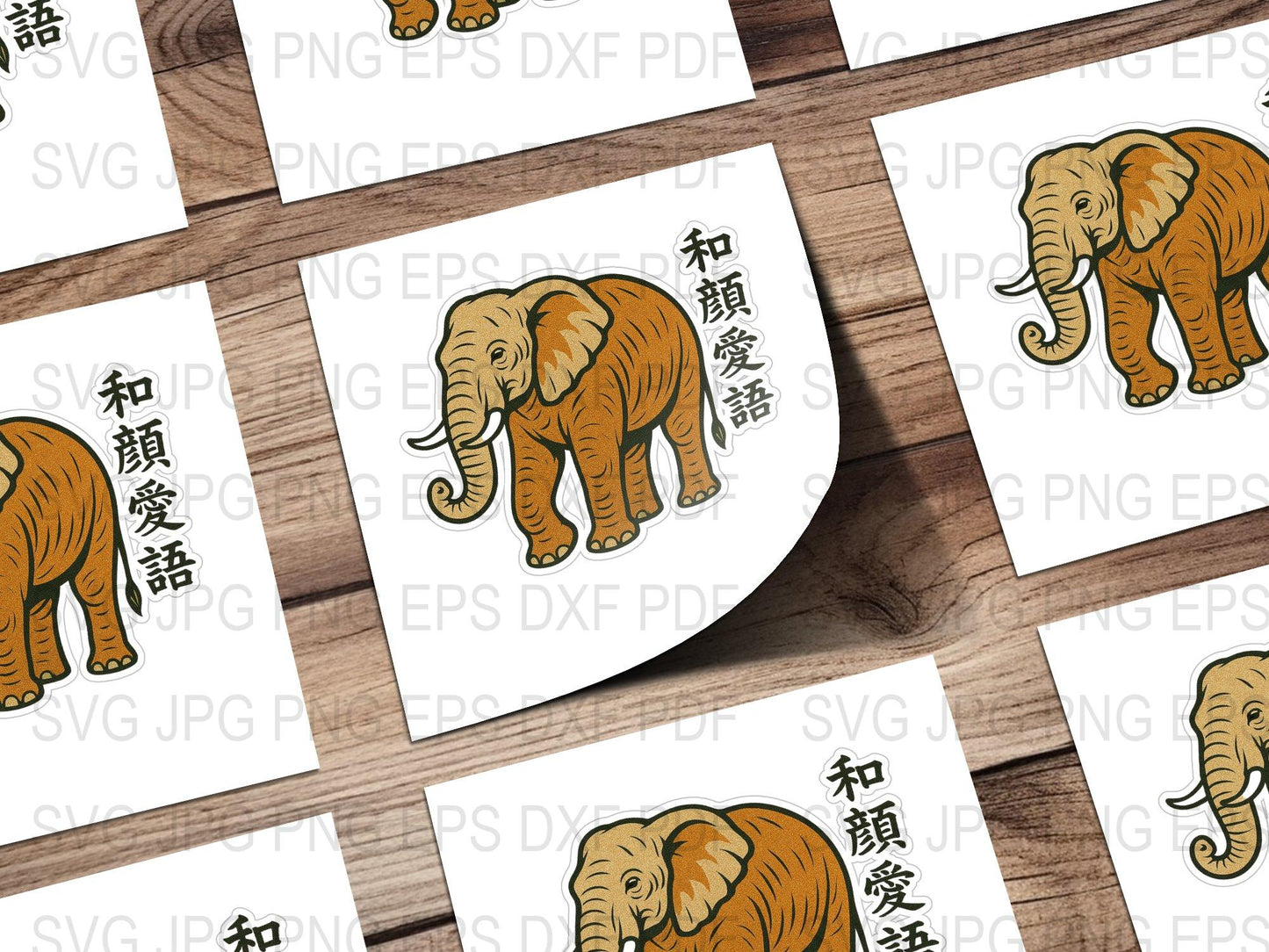 Elephant SVG File, Asian Inspired Elephant Design, Digital Download PNG, EPS, DXF, Animal Clipart for Crafting and Printing