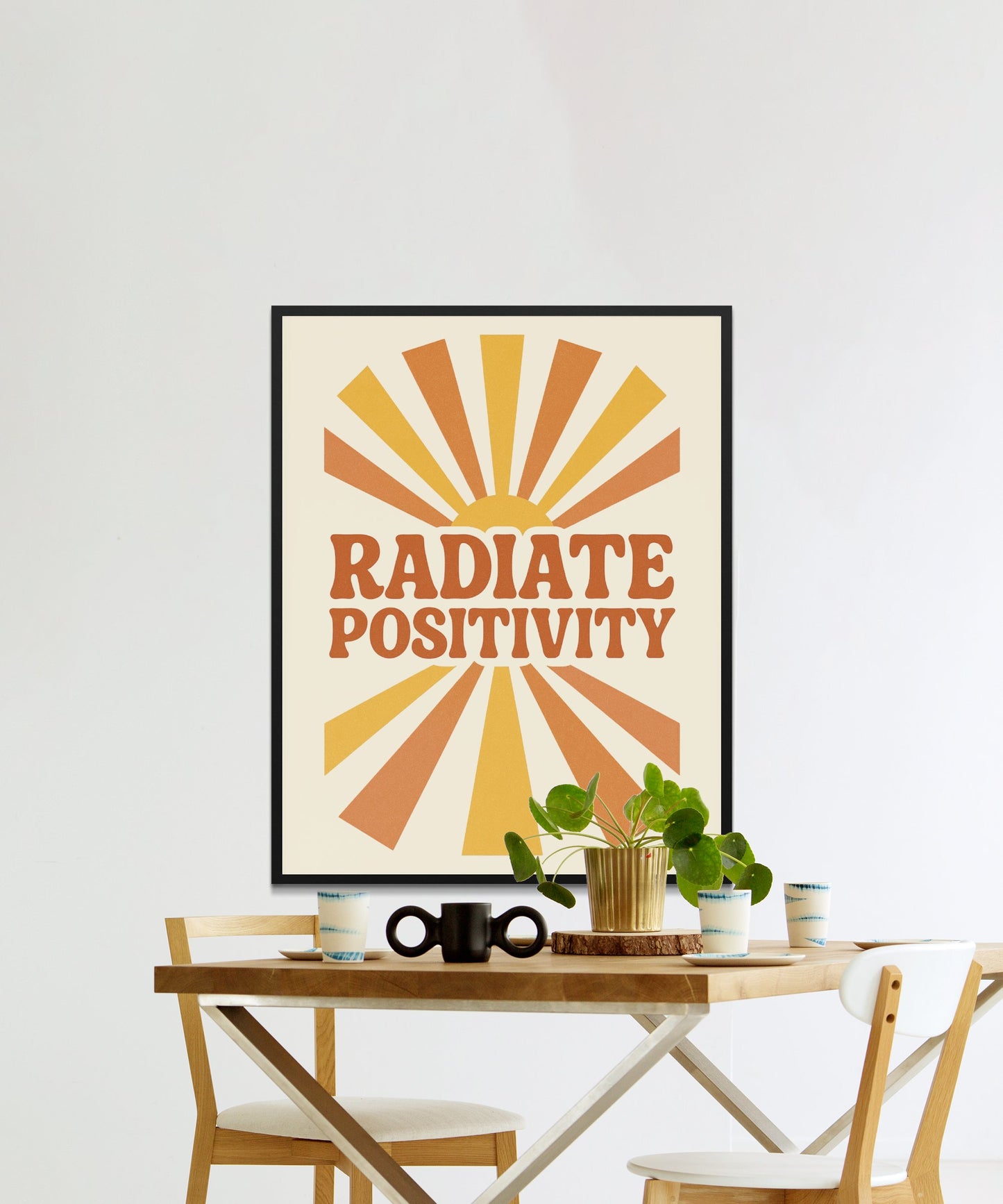 Radiate Positivity Wall Art, Inspirational Quote Poster, Modern Home Decor, Office Motivational Print, Warm Tones
