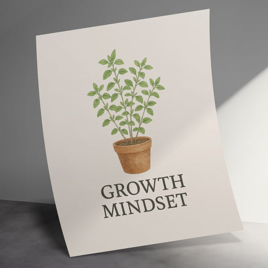 Growth Mindset Watercolor Plant Poster, Inspirational Office Decor, Botanical Art Print, Home Wall Art, Motivational Quote Poster