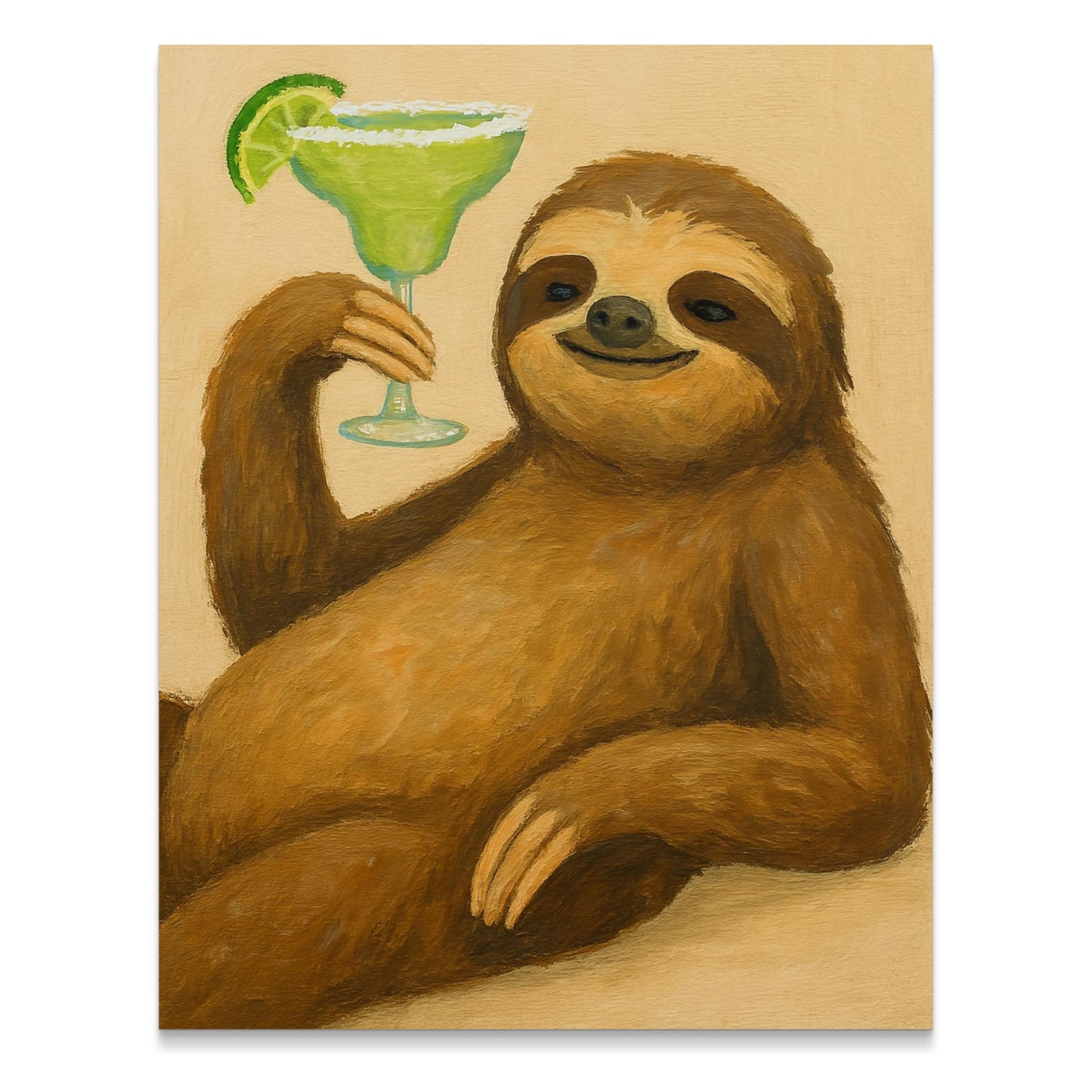 Sloth Art Print, Margarita Lover Gift, Tropical Bar Decor, Whimsical Animal Painting, Unique Kitchen Artwork, Happy Hour Wall Art