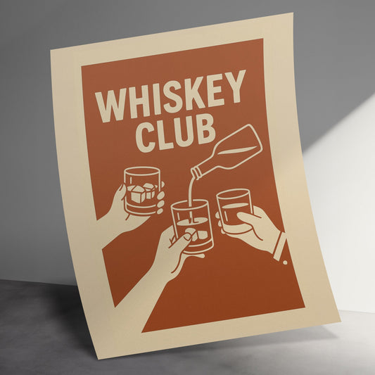 Whiskey Club Poster, Vintage Style Bar Art, Retro Alcohol Print, Man Cave Decor, Gift for Whiskey Lovers, Home Bar Wall Hanging