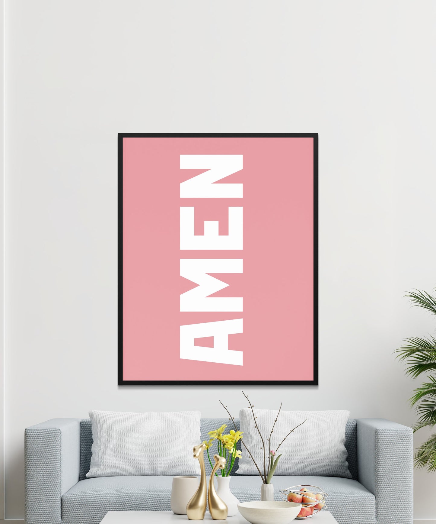 Modern Pink 'Amen' Poster, Minimalist Religious Word Art, Large Print Home Decor, Spiritual Wall Hanging, Living Room Accent Piece