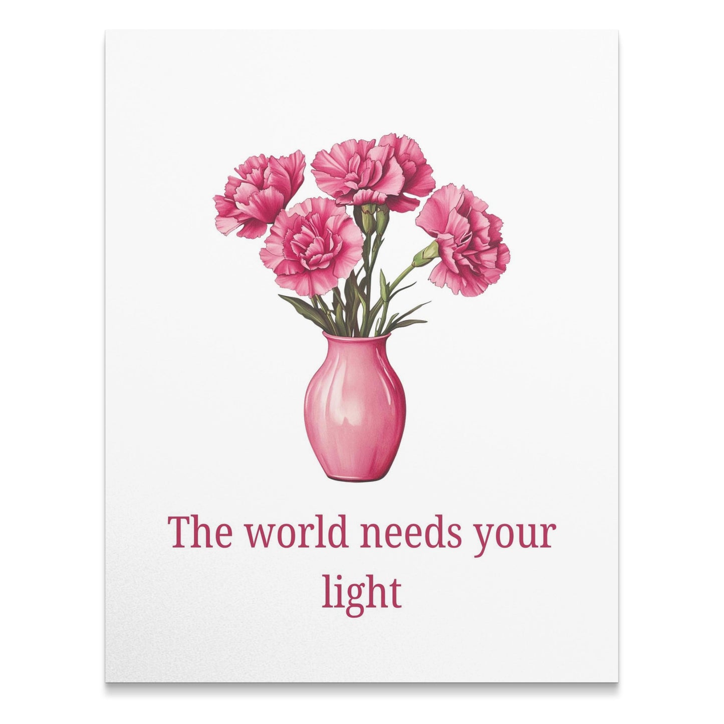 Pink Carnations in Vase Art Print, Inspirational Quote Wall Decor, Floral Home Decoration, Botanical Poster, Motivational Artwork Gift