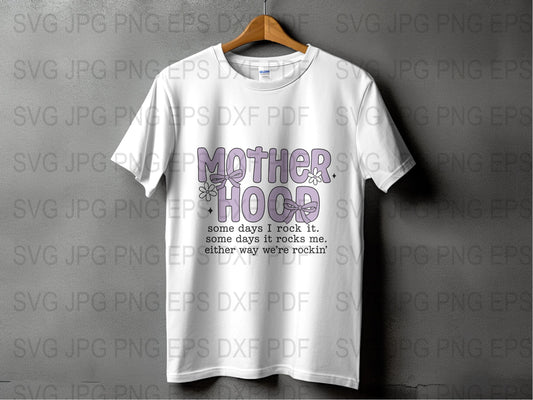 Motherhood Graphic Tee Women's White T-Shirt with Purple Letters Casual Apparel Mother's Day Gift
