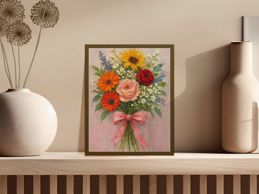 Floral Bouquet Painting, Colorful Flowers Art Print, Wall Decor, Home Decoration, Canvas Art, Vintage Style Flower Illustration