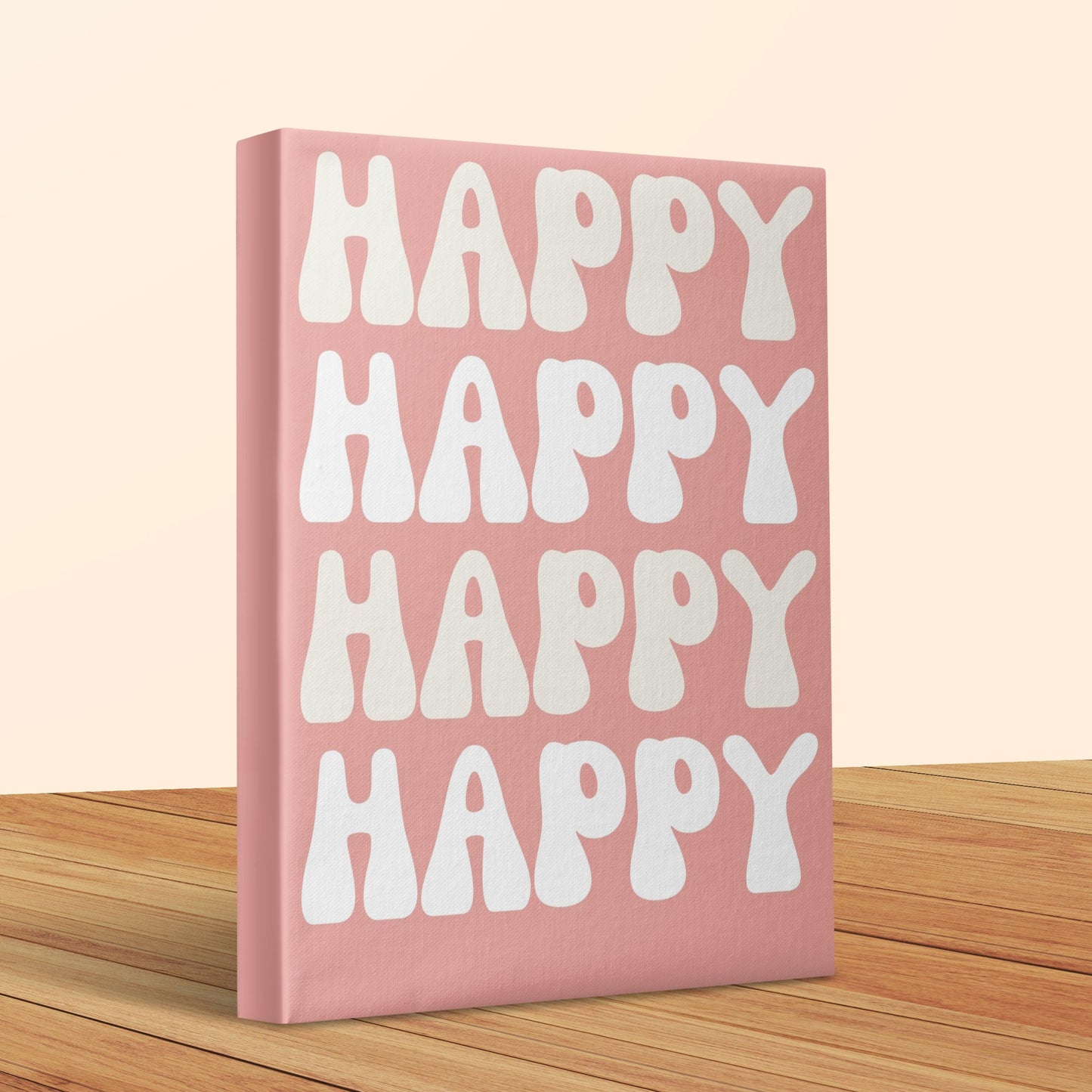 Happy Text Pink Canvas Wall Art, Modern Home Decor, Inspirational Quote Print, Living Room Decoration