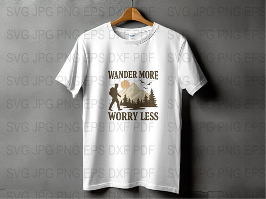 Wander More Worry Less T-Shirt, Camping Graphic Tee, Nature Hiking Adventure, Outdoor Unisex Clothing, Gift for Travelers