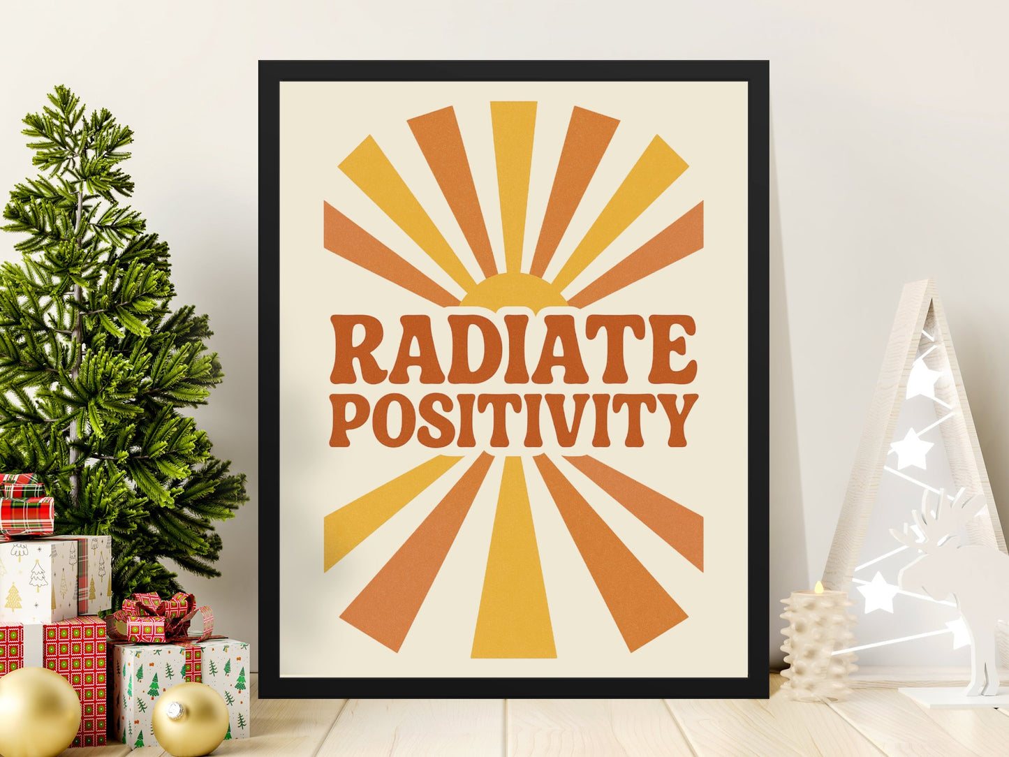 Radiate Positivity Wall Art Poster, Inspirational Quote Print, Modern Home Decor, Office Motivational Artwork, Sunshine Graphic Design