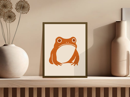 Minimalist Frog Art Print, Modern Wall Decor, Orange Frog Illustration, Nature Inspired Home Decor, Unique Animal Poster, Living Room Art